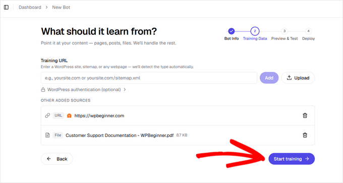 Click 'Start training' button in HelpJet wizard