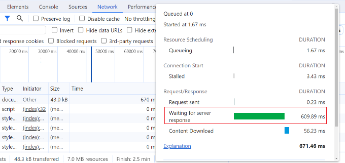 View waiting time for server response View waiting time for server response
