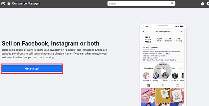 Metaウェブサイトのコマースマネージャーページにアクセスする Metaウェブサイトのコマースマネージャーページにアクセスする