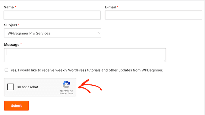 An example of a secure form, created using WPForms