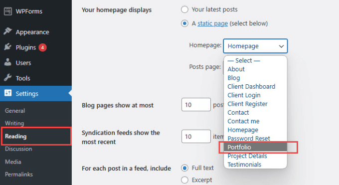 ポートフォリオページをホームページとして設定 ポートフォリオページをホームページとして設定