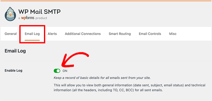 メールログを有効にする