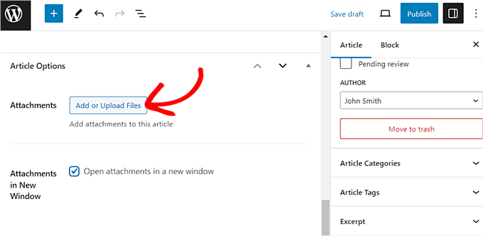 Add attachments to the article Add attachments to the article