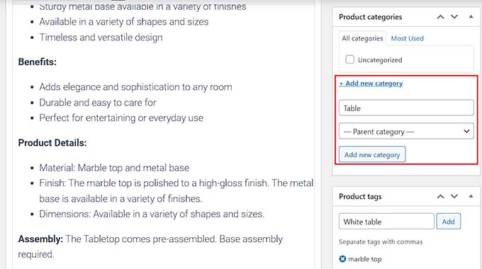 Add product categories and tags Add product categories and tags