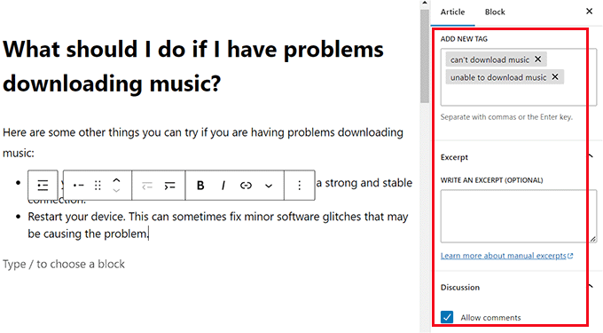 Add tags and excerpt for your article Add tags and excerpt for your article
