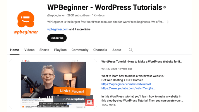 The WPBeginner YouTube Channel The WPBeginner YouTube Channel