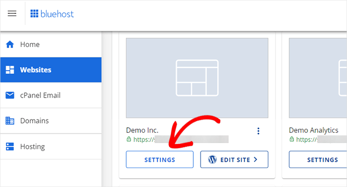 Bluehost site settings Bluehost site settings
