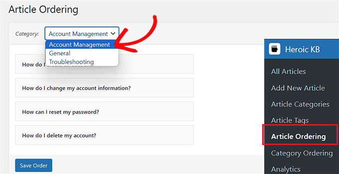 Change the article order Change the article order