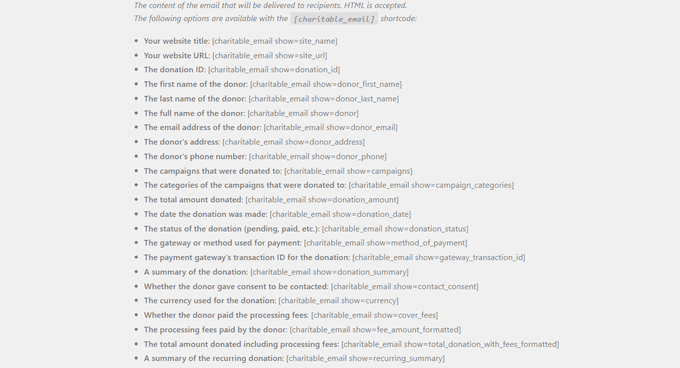 Charitable shortcodes for creating dynamic email messages Charitable shortcodes for creating dynamic email messages