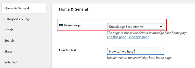 Choose a home page and header text for the documentation Choose a home page and header text for the documentation