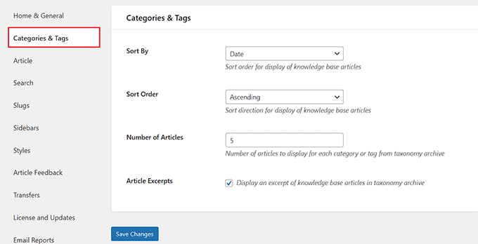 Configure categories and tags settings in the documentation Configure categories and tags settings in the documentation