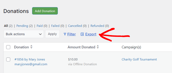 Exporting your donation data Exporting your donation data