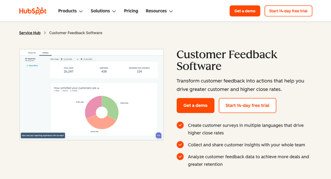 Software de feedback clienți HubSpot
