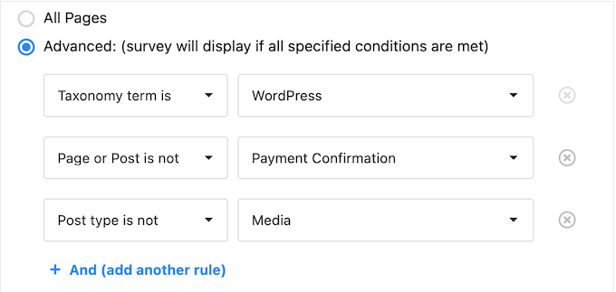 Adding multiple rules to your survey with UserFeedback Adding multiple rules to your survey with UserFeedback