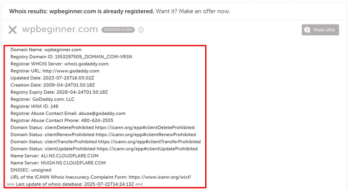 Namecheap WHOIS Lookup results