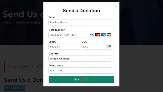 Showing a payment form in a popup overlay Showing a payment form in a popup overlay