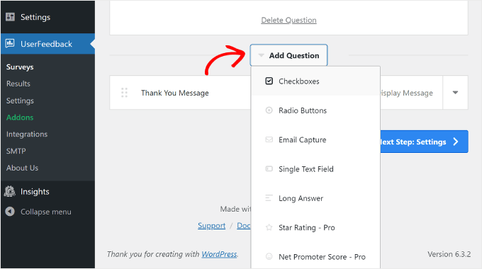 Agregando una nueva pregunta en UserFeedback Agregando una nueva pregunta en UserFeedback