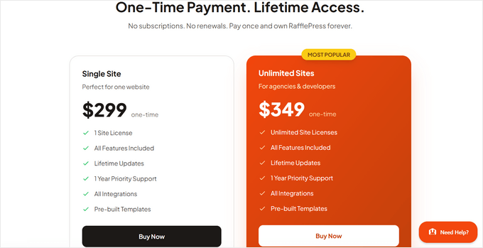 RafflePress' pricing plans