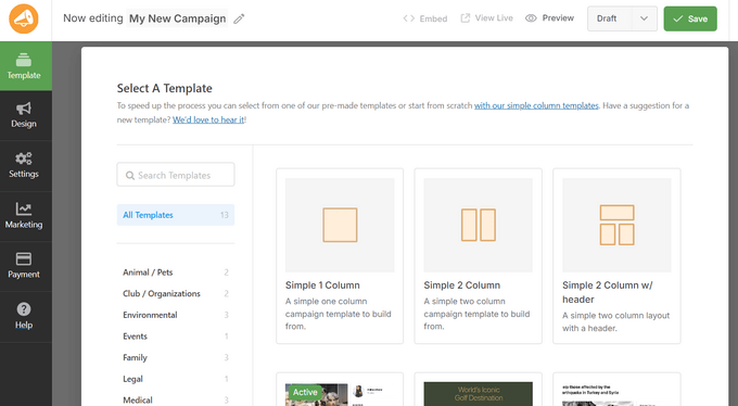 Choose a Charitable campaign template Choose a Charitable campaign template
