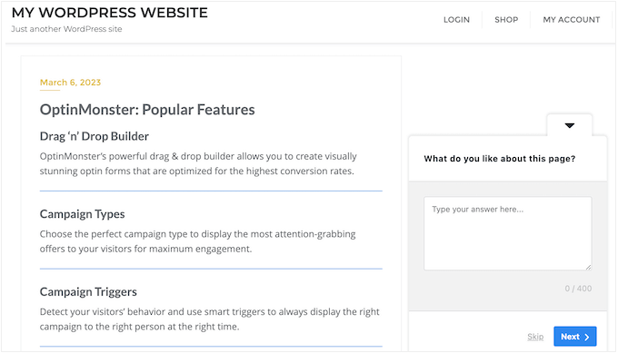 An example of a survey, created using UserFeedback An example of a survey, created using UserFeedback