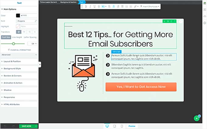 Thrive Leads builder interface Thrive Leads builder interface