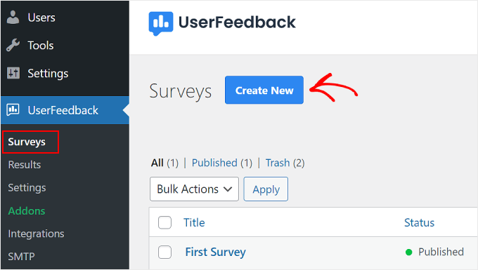 Creando una nueva encuesta de UserFeedback Creando una nueva encuesta de UserFeedback