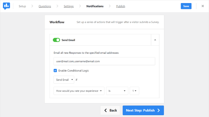 La configuración de notificaciones por correo electrónico de UserFeedback La configuración de notificaciones por correo electrónico de UserFeedback