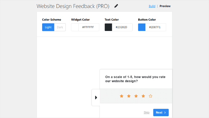 Editor de widgets de encuestas de UserFeedback Editor de widgets de encuestas de UserFeedback