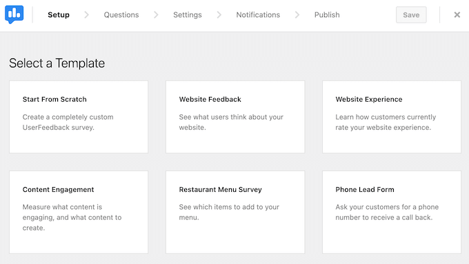 UserFeedback's built-in question templates UserFeedback's built-in question templates