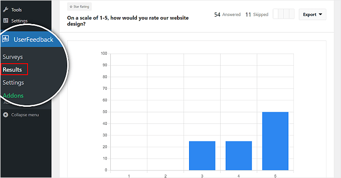 UserFeedback survey results example UserFeedback survey results example