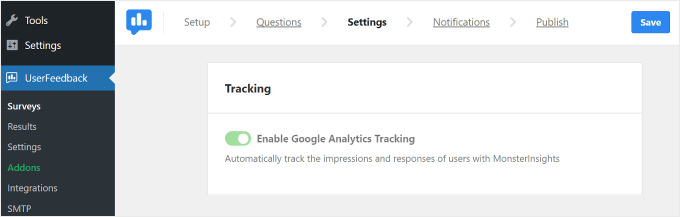 Habilitar el seguimiento de Google Analytics en UserFeedback Habilitar el seguimiento de Google Analytics en UserFeedback