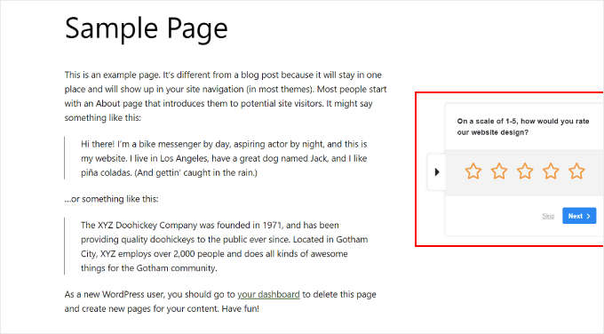 Ejemplo de widget de UserFeedback Ejemplo de widget de UserFeedback