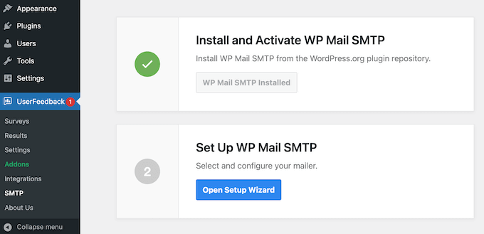 Enabling SMTP inside the UserFeedback WordPress plugin Enabling SMTP inside the UserFeedback WordPress plugin