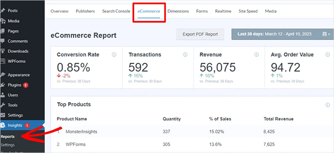 MonsterInsights'te E-ticaret dönüşümlerini izleyin