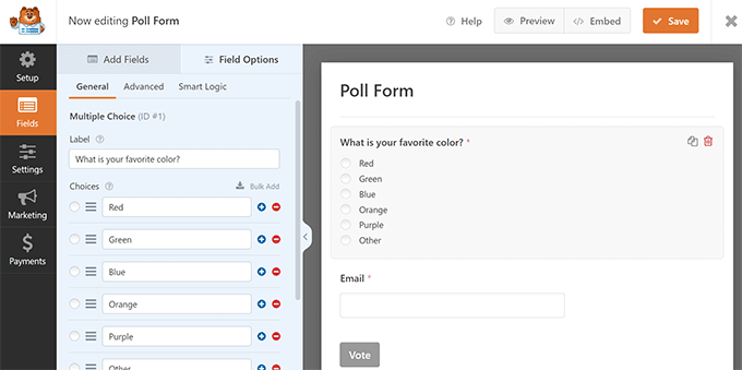 WPForms poll form example WPForms poll form example