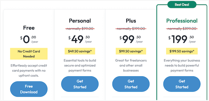 The WP Simple Pay pricing plans The WP Simple Pay pricing plans