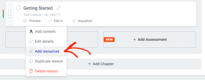 Aggiungere risorse a un corso online