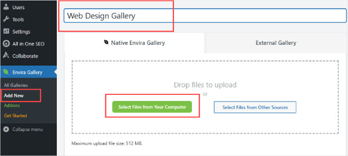 新しいギャラリーを追加 Envira Gallery 新しいギャラリーを追加 Envira Gallery