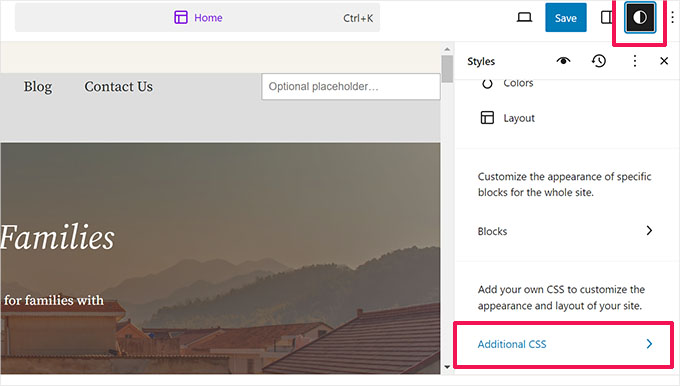 Zusätzliche CSS-Option im Website-Editor