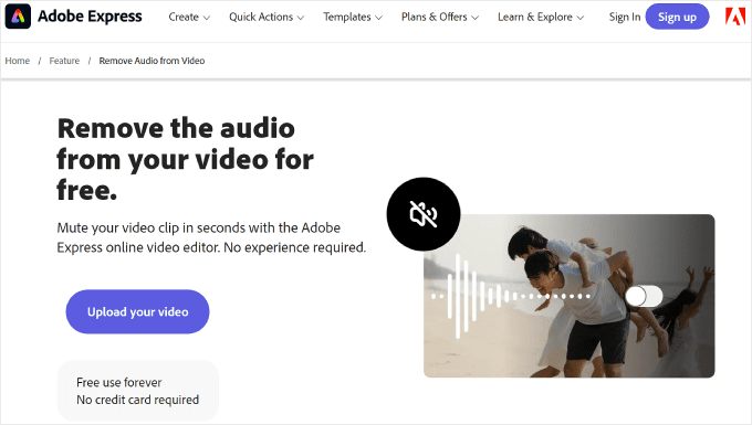 Eliminator gratuit de audio pentru videoclipuri Adobe Express