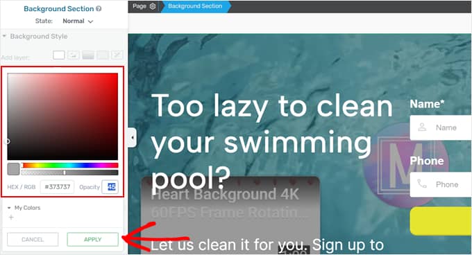 Changing the color overlay opacity in Thrive Architect Changing the color overlay opacity in Thrive Architect