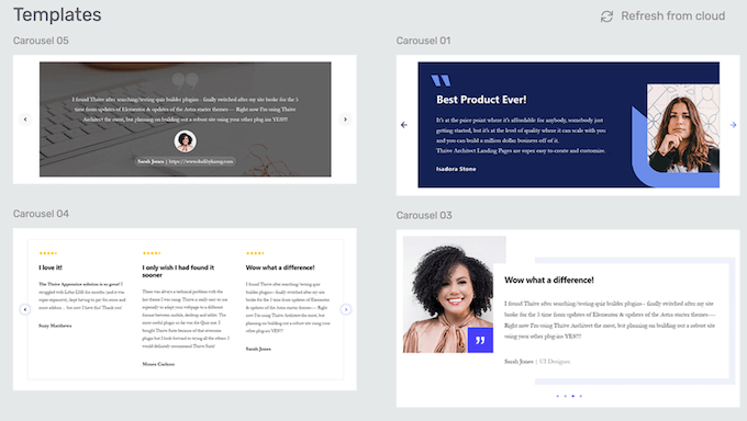 Showing customer reviews in a carousel layout Showing customer reviews in a carousel layout