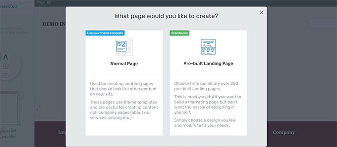 Vorlagenoption auswählen