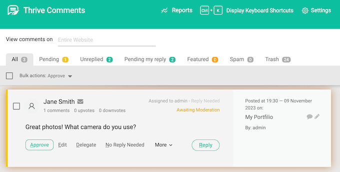 Managing WordPress comments in the Thrive dashboard Managing WordPress comments in the Thrive dashboard