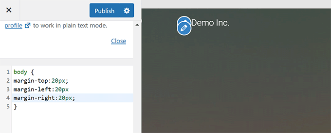 Hinzufügen von benutzerdefiniertem CSS im Theme-Customizer