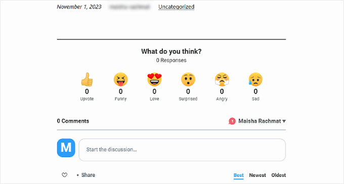 WordPressウェブサイトでのDisqusコメントセクションの例