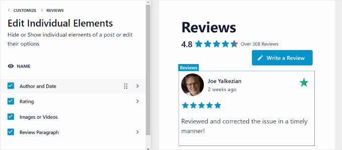 Editing the individual review feed elements in the Reviews Feed Pro plugin Editing the individual review feed elements in the Reviews Feed Pro plugin
