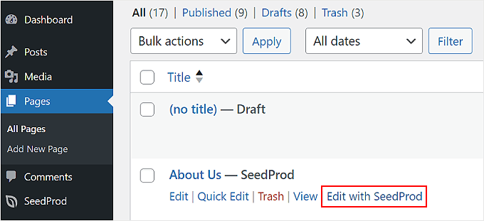 Editare cu SeedProd pe o pagină WordPress