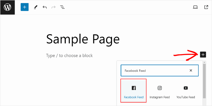 Adding the Facebook Feed in the block editor Adding the Facebook Feed in the block editor