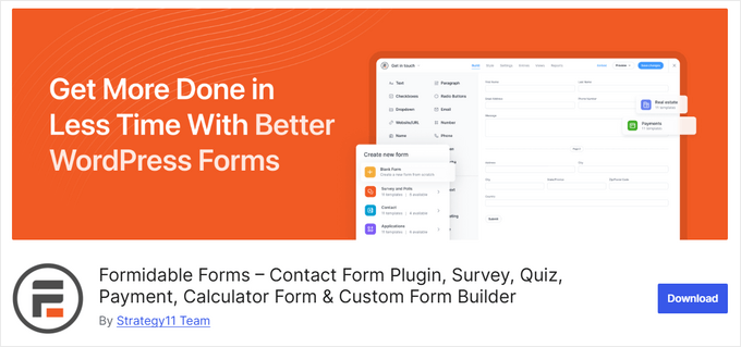 The free Formidable Forms WordPress plugin